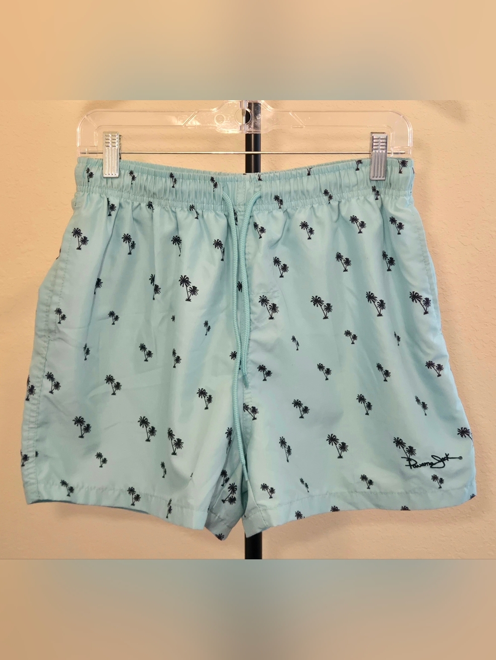 Men's Light Blue-green Palm-Print Swim Trunks